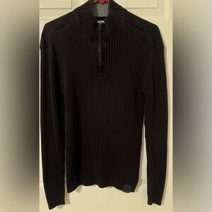 Men's Black Ribbed Zip Up Pullover Sweater